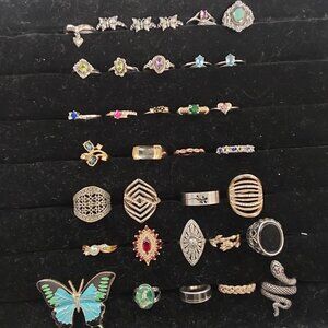 34 Ring Bundle includes sterling silver and genuine gems